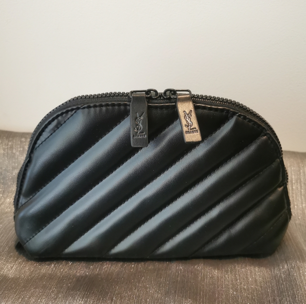 Yves Saint Laurent YSL Beaute Makeup Cosmetic Bag Toiletry Travel Pouch Black